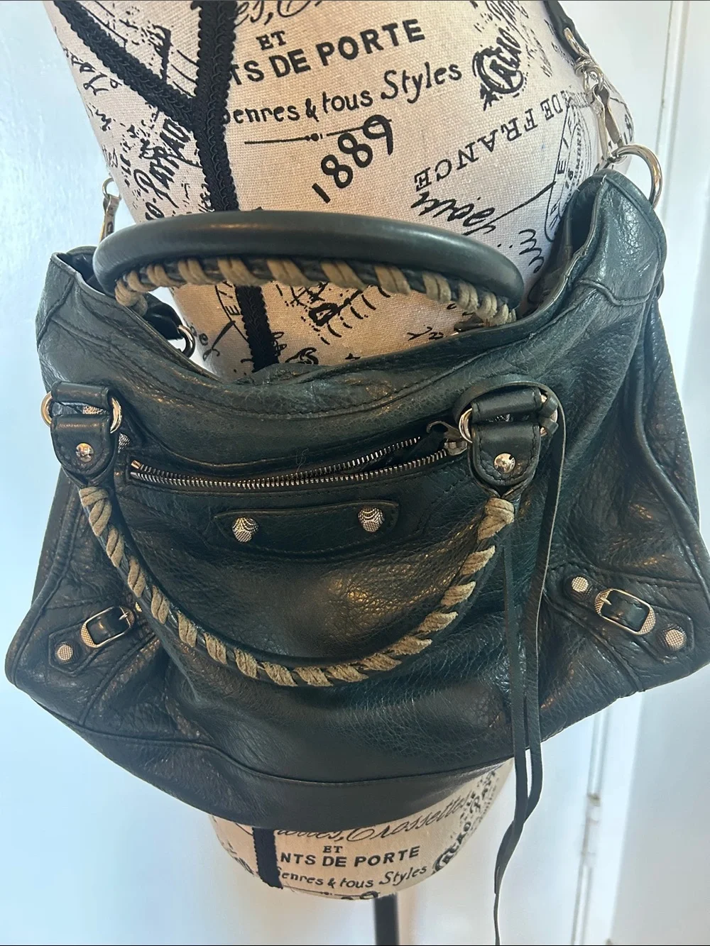 Balenciaga Dark Green Leather Shoulder Bag